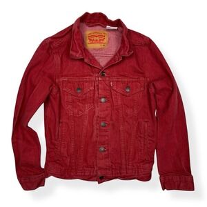VTG Rare Levi's Burgundy‎ Red Denim Trucker Jacket Women's Size XS 72334 Cotton